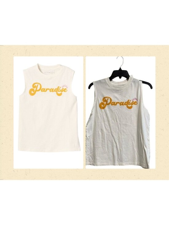 Fifth Sun Tops - Paradise Graphic Sleeveless Tank Top White & Yellow Womens Casual Small